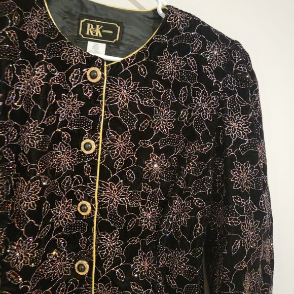 Glitter Floral Evening Velvet Jacket Womens Size 14 Button Up Elegant Regency - Picture 6 of 9